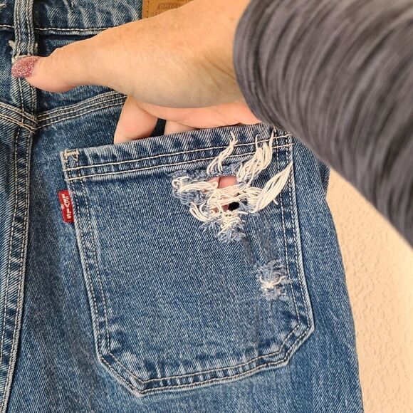 Levi's Wedgie Straight Jeans Sz‎ 26 Button Fly Distressed 90s Retro Boho Logo - Picture 8 of 11